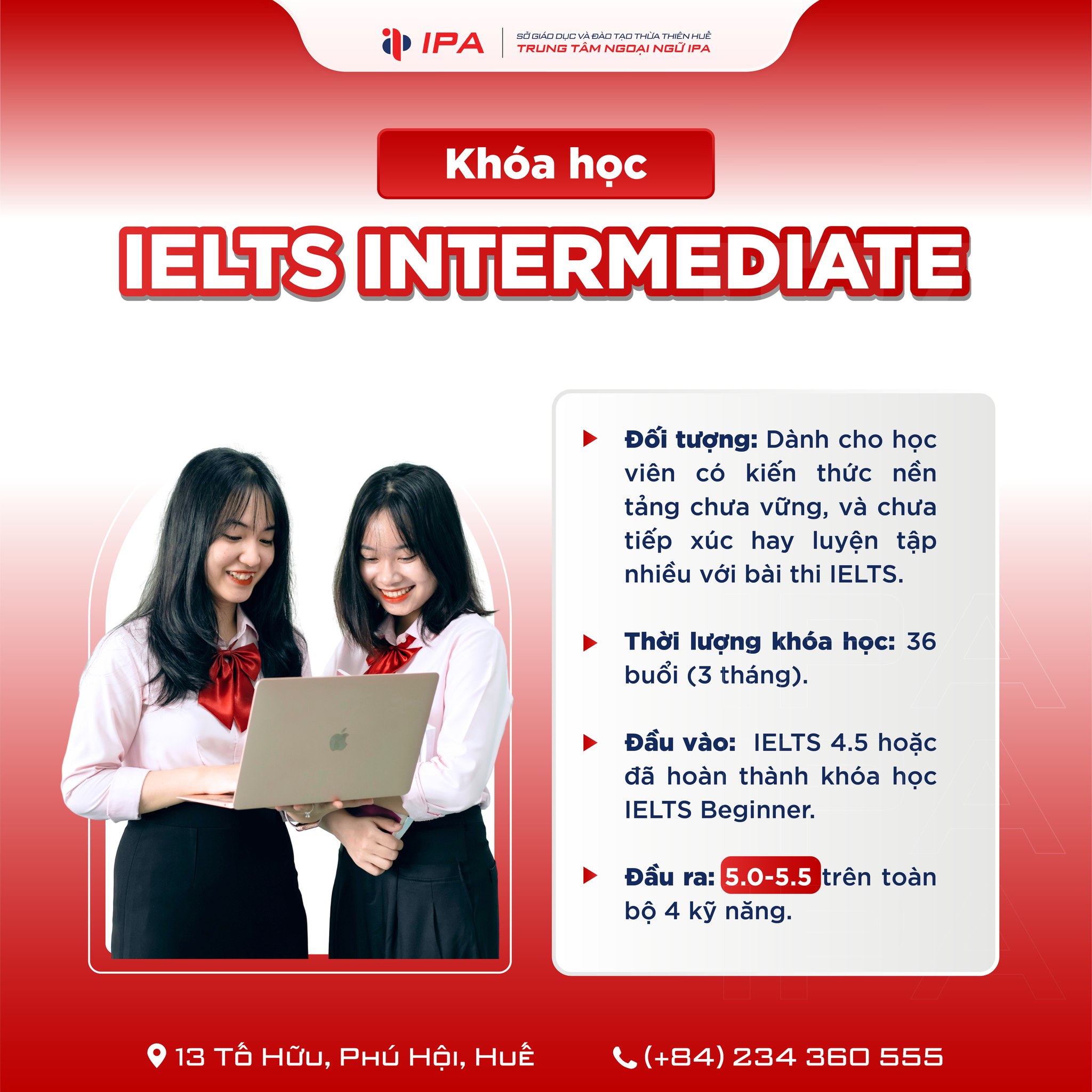 Khóa học IELTS Intermediate  được thiết kế dành cho những học viên có nền tảng tiếng Anh khá tốt, nhưng chưa có cơ hội thực hành nhiều với đề thi IELTS.